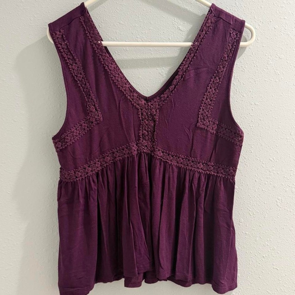 Mudd Purple lace trim babydoll tank top Size XL
